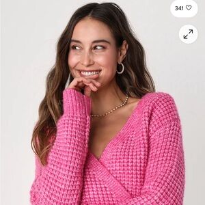 Lulus It’s My Season Heathered Pink Surplus Sweater